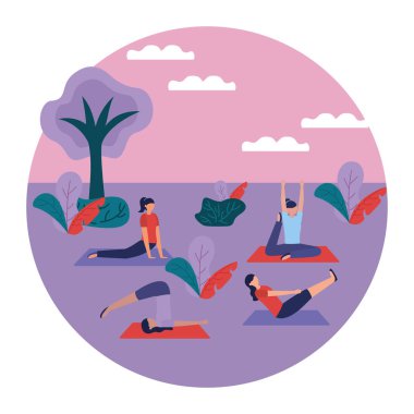 Yoga yapan kızlar vektör tasarımı poz