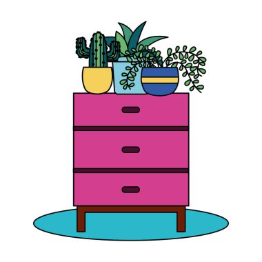 Tencere ve mobilya vektör tasarımı içinde Bitkiler