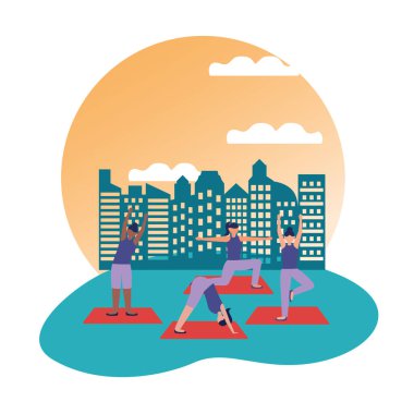 Yoga yapan kızlar vektör tasarımı poz