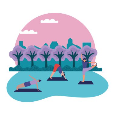 Yoga yapan kızlar vektör tasarımı poz