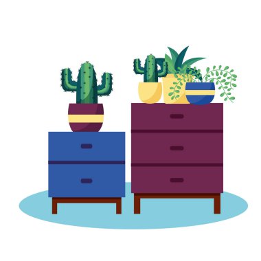 Bitkiler ve mobilya vektör tasarımı