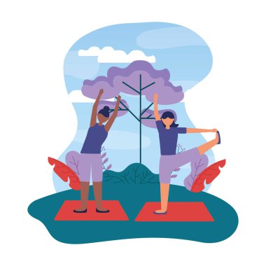 Yoga yapan kızlar vektör tasarımı poz