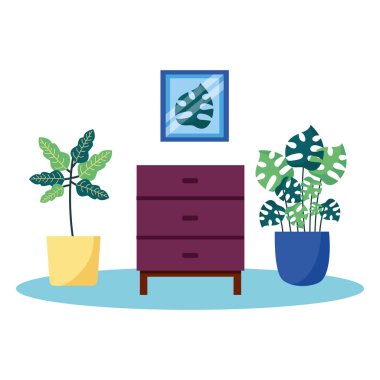 Bitkiler ve mobilya vektör tasarımı