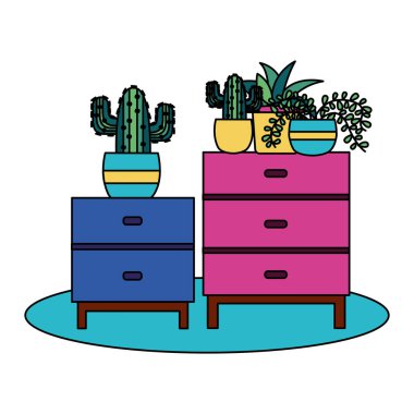 Tencere ve mobilya vektör tasarımı içinde Bitkiler