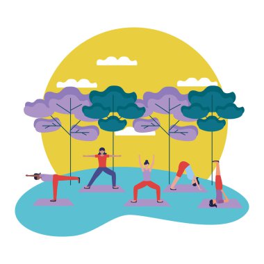 Yoga yapan kızlar vektör tasarımı poz