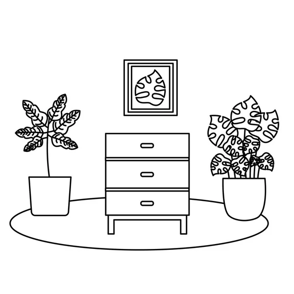 Plantes à l'intérieur des pots et des meubles design vectoriel — Image vectorielle