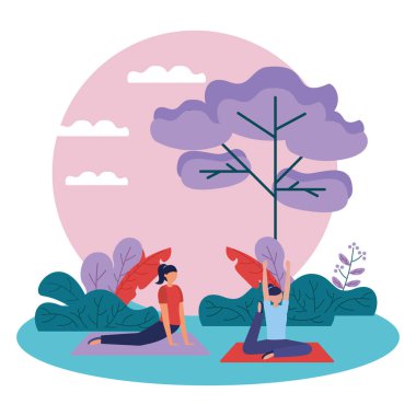 Yoga yapan kızlar vektör tasarımı poz