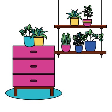 Tencere ve mobilya vektör tasarımı içinde Bitkiler