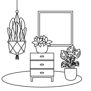 Tencere ve mobilya vektör tasarımı içinde Bitkiler