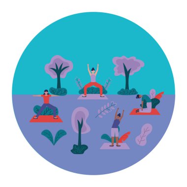 Yoga yapan kızlar vektör tasarımı poz