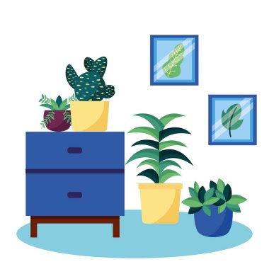 Bitkiler ve mobilya vektör tasarımı