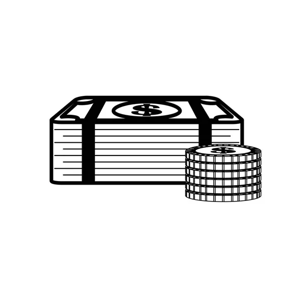 Disegno vettoriale di banconote e monete isolate — Vettoriale Stock