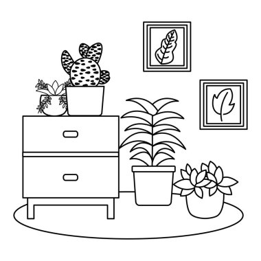 Tencere ve mobilya vektör tasarımı içinde Bitkiler