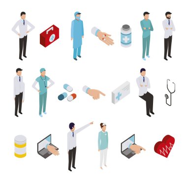 profesyonel tıbbi personel ve simgeler paketi
