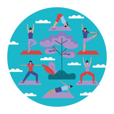 Yoga yapan kızlar vektör tasarımı poz