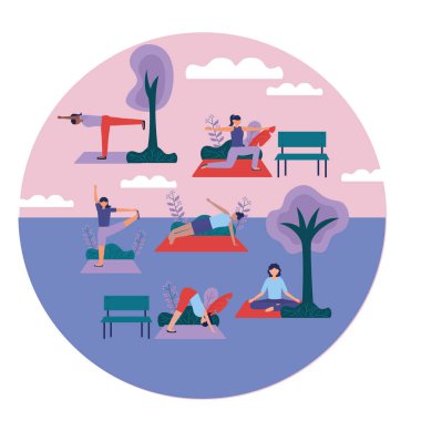 Yoga yapan kızlar vektör tasarımı poz