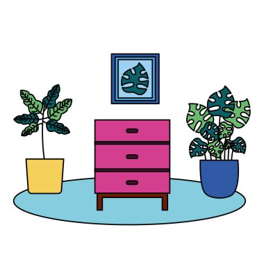 Tencere ve mobilya vektör tasarımı içinde Bitkiler