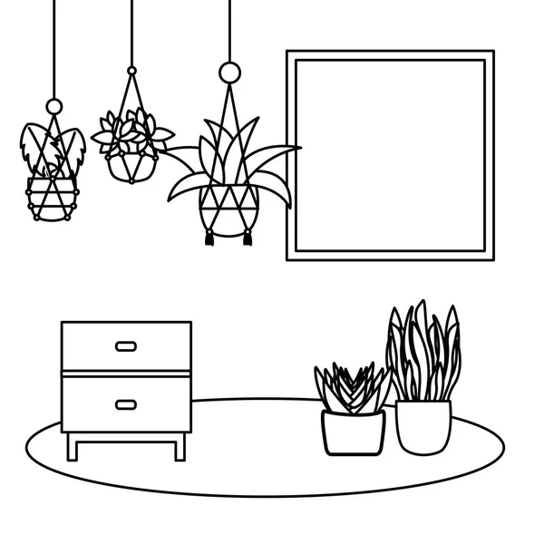 Plantes à l'intérieur des pots et des meubles design vectoriel — Image vectorielle