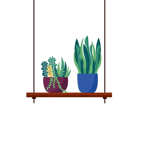 Plantas aisladas dentro de macetas diseño vectorial — Vector de stock