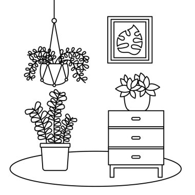 Tencere ve mobilya vektör tasarımı içinde Bitkiler