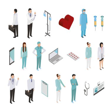 profesyonel tıbbi personel ve simgeler paketi