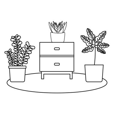 Tencere ve mobilya vektör tasarımı içinde Bitkiler