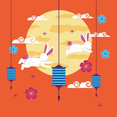 Orta sonbahar festivali vektör tasarımı Tavşanlar