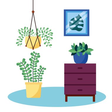 Bitkiler ve mobilya vektör tasarımı