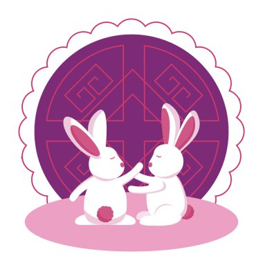 Orta sonbahar festivali vektör tasarımı Tavşanlar