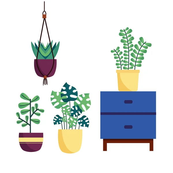 Pflanzen und Möbelvektordesign — Stockvektor