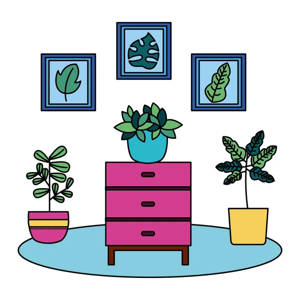 Plantas dentro de vasos e design de vetor de móveis —  Vetores de Stock