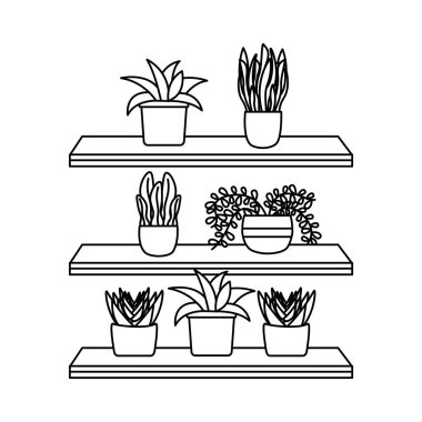 Tencere ve mobilya vektör tasarımı içinde Bitkiler