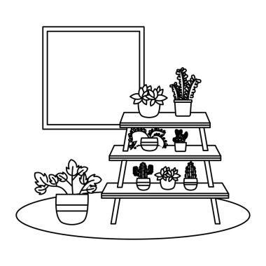 Tencere ve mobilya vektör tasarımı içinde Bitkiler