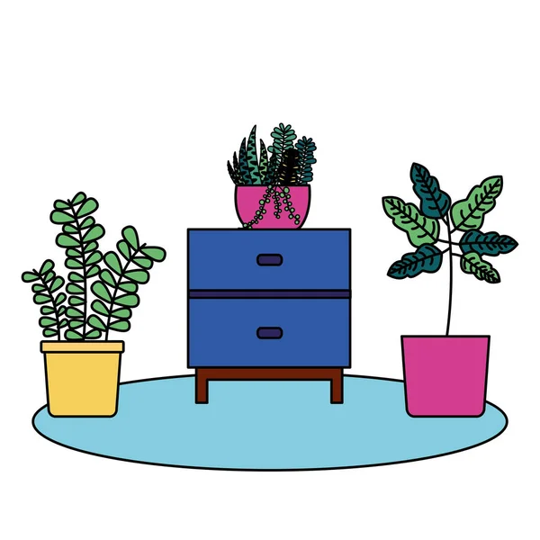 Plantas dentro de vasos e design de vetor de móveis —  Vetores de Stock