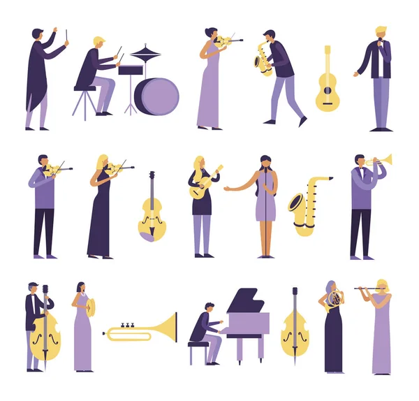 Paquet de personnes jouant des instruments — Image vectorielle