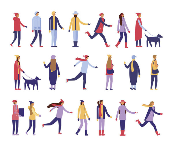 группа людей в зимней одежде и зданиях
