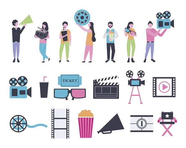 Pacote de pessoas e ícones de entretenimento de cinema —  Vetores de Stock