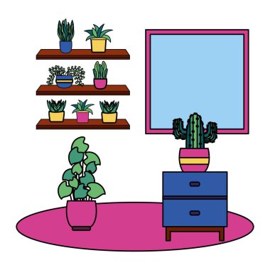 Tencere ve mobilya vektör tasarımı içinde Bitkiler