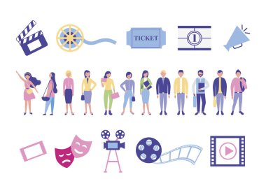 bundle of people and cinema entertainment icons clipart