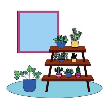 Tencere ve mobilya vektör tasarımı içinde Bitkiler