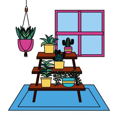 Tencere ve mobilya vektör tasarımı içinde Bitkiler