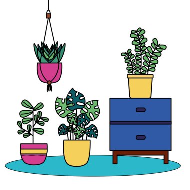 Tencere ve mobilya vektör tasarımı içinde Bitkiler