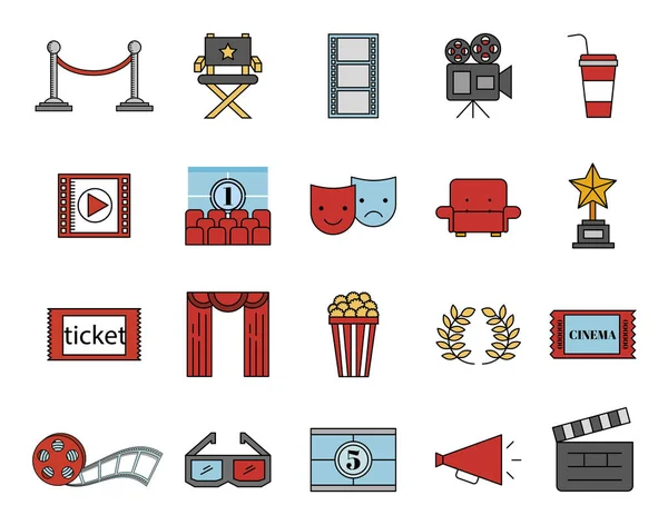 Bundle of cinema entertainment set icons — Stock Vector