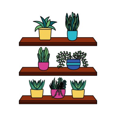 Tencere ve mobilya vektör tasarımı içinde Bitkiler