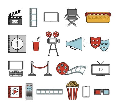 sinema eğlence seti simgeleri demeti