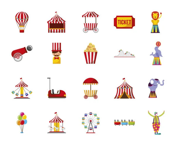 Bundel van Circus Fair set iconen — Stockvector