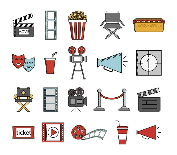 Paquete de iconos de entretenimiento de cine conjunto — Vector de stock