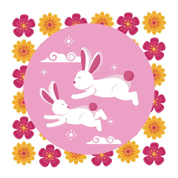 Кролики середины осеннего фестиваля векторного дизайна — стоковый вектор