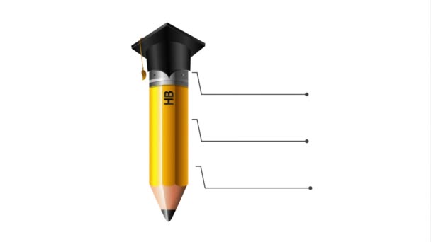 Pencil with graduation hat and statistics infographic — Stock Video