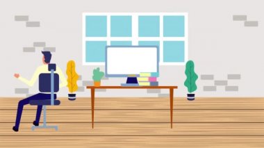 ofis animasyonmasaüstü kullanarak işadamı